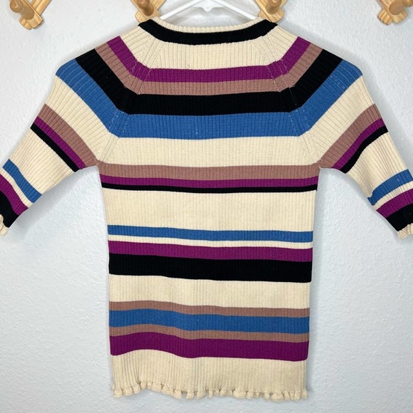 Eleven Six Abi 70s Multi Stripe Short Sleeve Sweater Medium - Picture 9 of 11